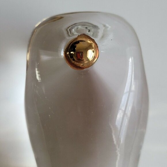 Vtg MCM Glass Decanter Stopper Bottle Topper Clear Gold Button Detail 4.25" Tall - Picture 4 of 12